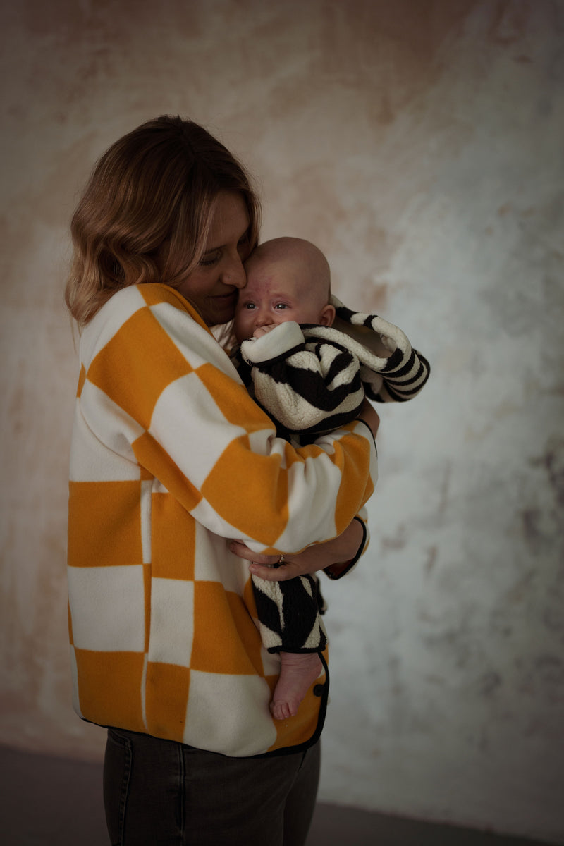 CHECKERBOARD POLAR FLEECE ADULT CARDIGAN