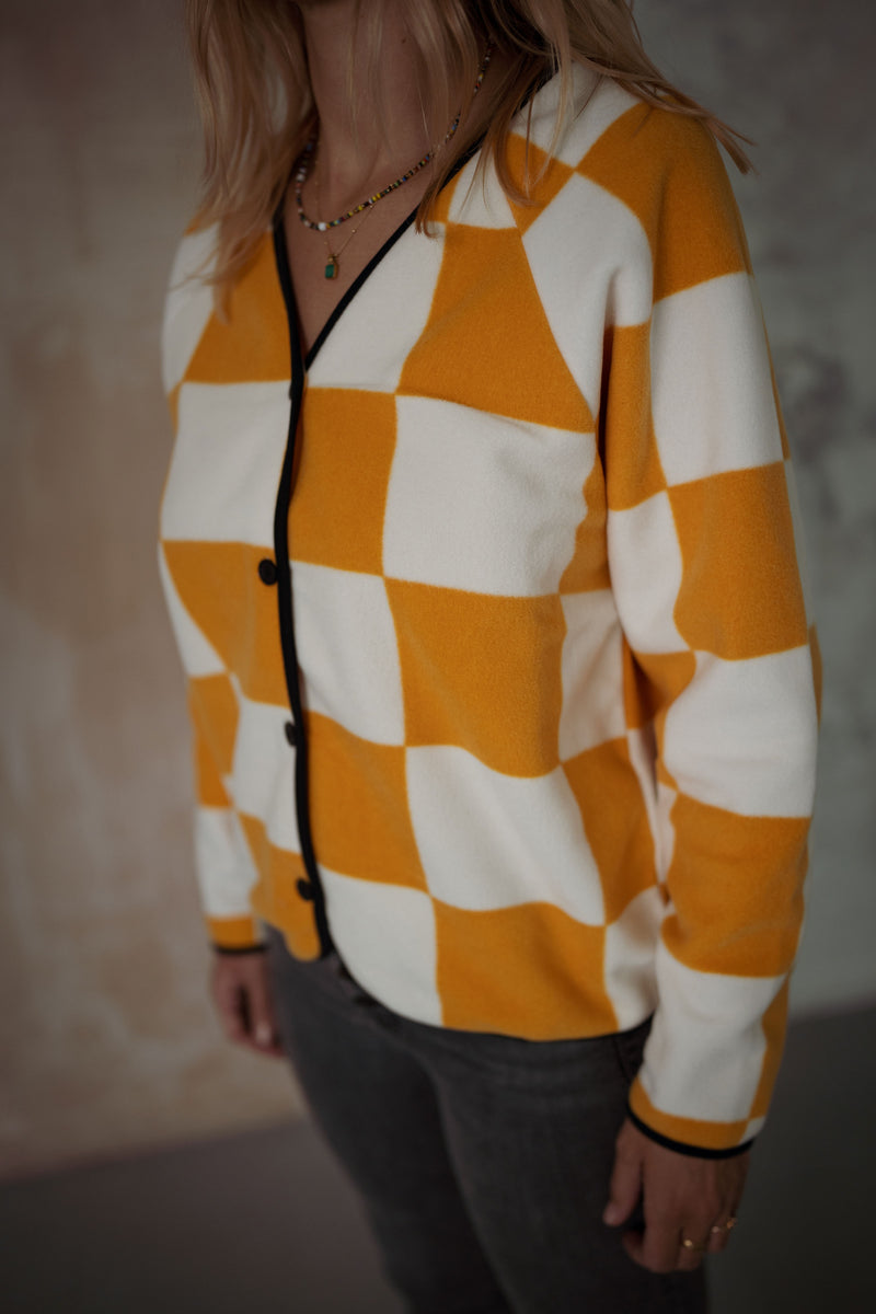 CHECKERBOARD POLAR FLEECE ADULT CARDIGAN
