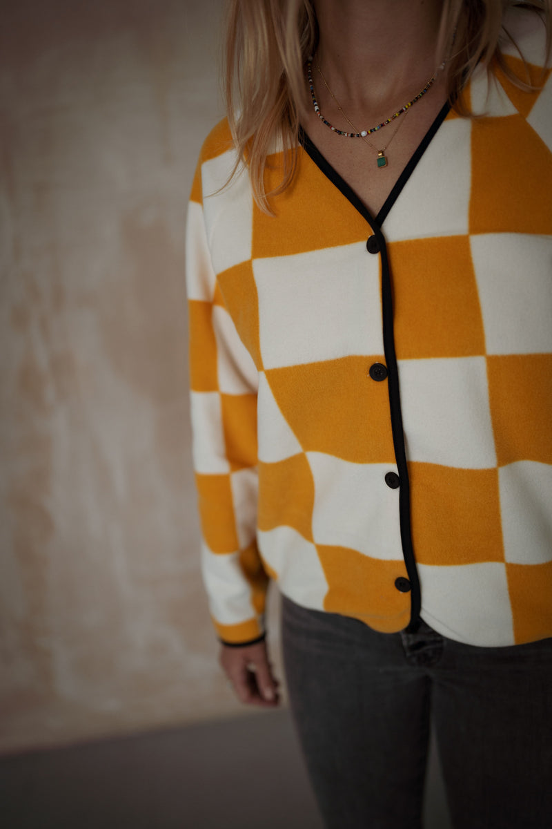 CHECKERBOARD POLAR FLEECE ADULT CARDIGAN