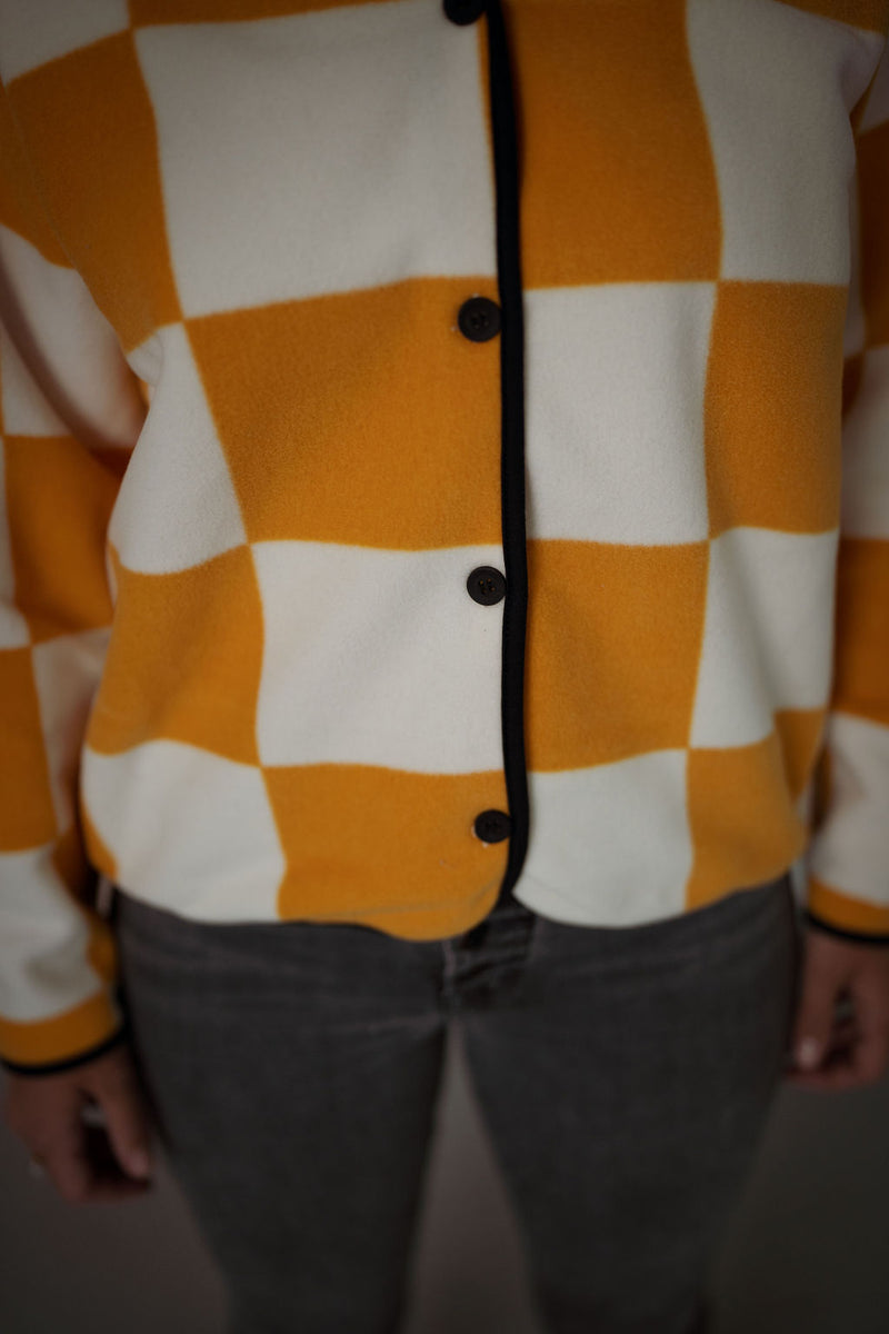 CHECKERBOARD POLAR FLEECE ADULT CARDIGAN
